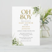 Oh Boy Botanische Groene Goud Baby Shower Kaart (Staand voorkant)