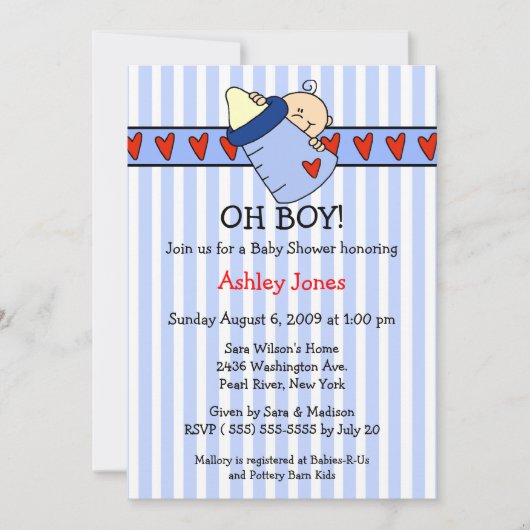 Oh Boy Bottle Boy Baby Shower Invitaties Kaart (Voorkant)