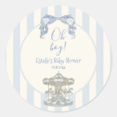 Oh Boy Bow Carousel  Blue Stripe Baby Shower  Ronde Sticker (Voorkant)