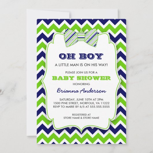 OH BOY Bow stropdas baby shower / marinegroen chev Kaart (Voorkant)