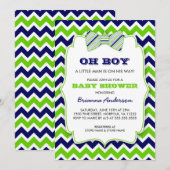OH BOY Bow stropdas baby shower / marinegroen chev Kaart (Voorkant / Achterkant)