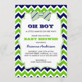 OH BOY Bow stropdas baby shower / marinegroen chev Kaart
