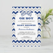OH BOY Bow stropdas baby shower/marjoy grijs chevr Kaart (Staand voorkant)