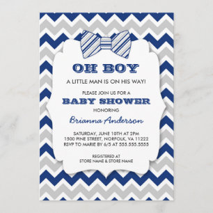 OH BOY Bow stropdas baby shower/marjoy grijs chevr Kaart