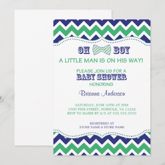 OH BOY Bow Stropdas Baby shower Uitnodigen Kaart (Voorkant / Achterkant)