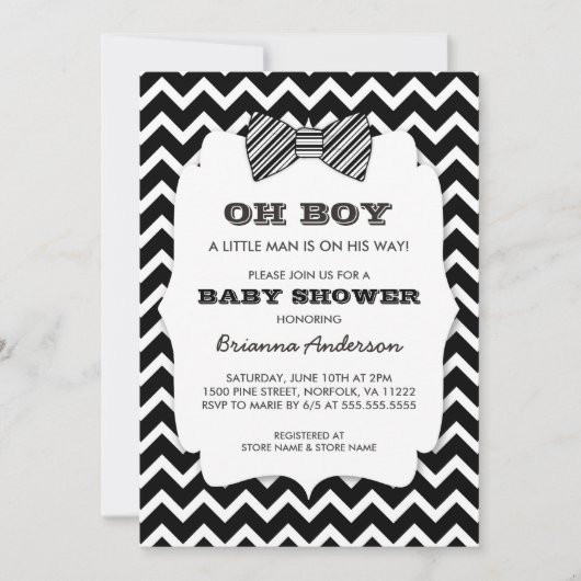 OH BOY Bow stropdas baby shower / zwart wit chevro Kaart (Voorkant)