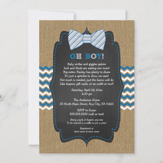 OH BOY BOW Stropdas Baby Sprinkle / Boy baby showe Kaart (Voorkant)