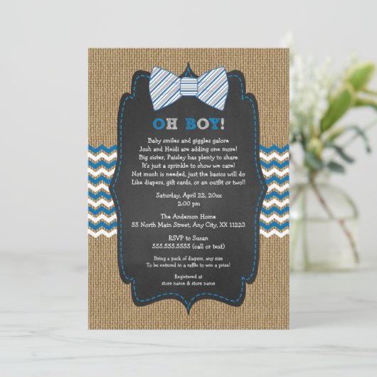 OH BOY BOW Stropdas Baby Sprinkle / Boy baby showe Kaart (Staand voorkant)