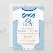 Oh Boy Bow Stropdas Bodysuit Baby Shower Invitatio (Voorkant)
