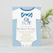 Oh Boy Bow Stropdas Bodysuit Baby Shower Invitatio (Staand voorkant)