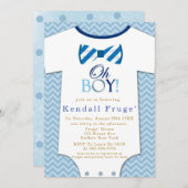 Oh Boy Bow Stropdas Bodysuit Baby Shower Invitatio (Voorkant / Achterkant)