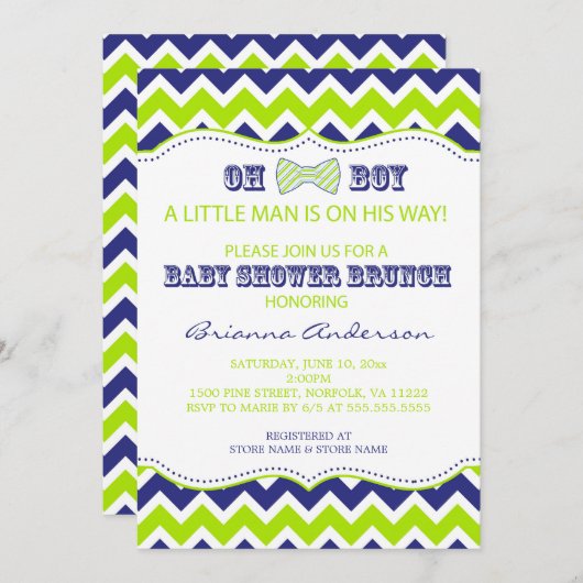 OH BOY Bow Stropdas Boy Baby shower nodigt uit Kaart (Voorkant / Achterkant)