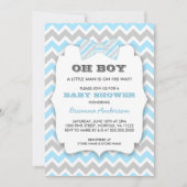 OH BOY Bowtie baby shower / blauw grijs chevron Kaart (Voorkant)