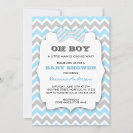 OH BOY Bowtie baby shower / blauw grijs chevron Kaart