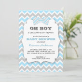 OH BOY Bowtie baby shower / blauw grijs chevron Kaart (Staand voorkant)