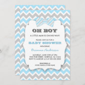 OH BOY Bowtie baby shower / blauw grijs chevron Kaart (Voorkant / Achterkant)