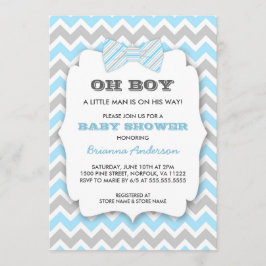 OH BOY Bowtie baby shower / blauw grijs chevron Kaart