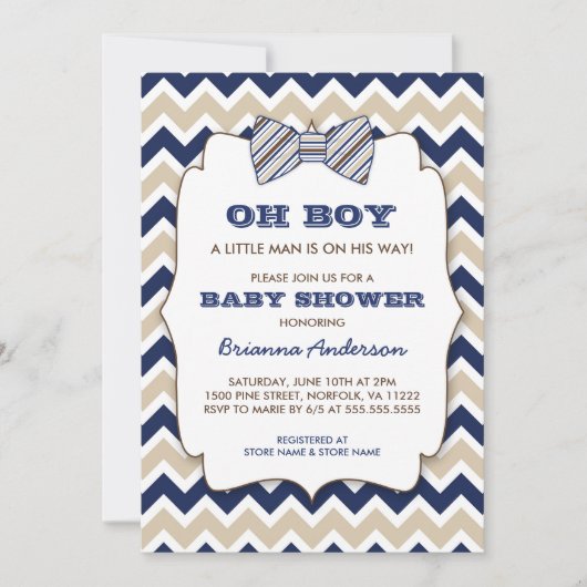 OH BOY Bowtie baby shower/marjoor bruin chevron Kaart (Voorkant)