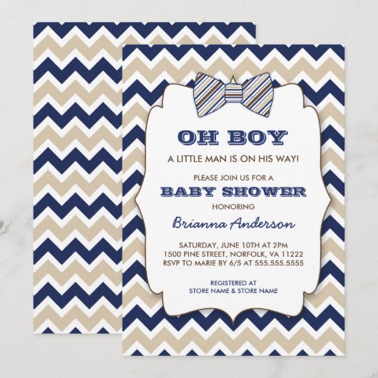 OH BOY Bowtie baby shower/marjoor bruin chevron Kaart (Voorkant / Achterkant)