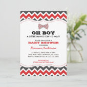 OH BOY Bowtie baby shower nodigt/grijs rood uit Kaart (Staand voorkant)