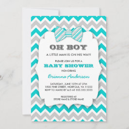 OH BOY Bowtie baby shower / turquoise grijs chevro Kaart