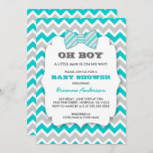 OH BOY Bowtie baby shower / turquoise grijs chevro Kaart (Voorkant / Achterkant)