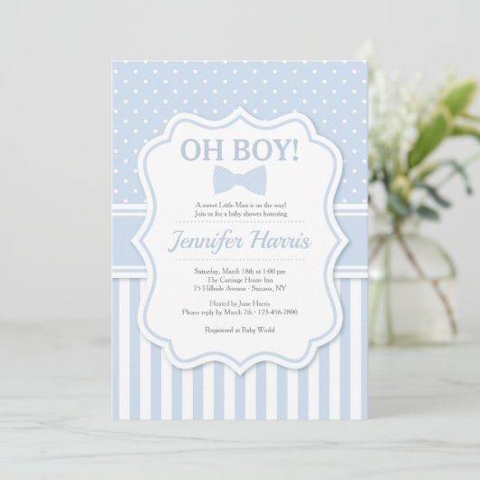 Oh Boy Bowtie Baby shower Uitnodiging (Staand voorkant)
