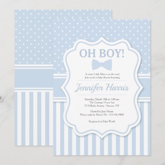 Oh Boy Bowtie Baby shower Uitnodiging (Voorkant / Achterkant)