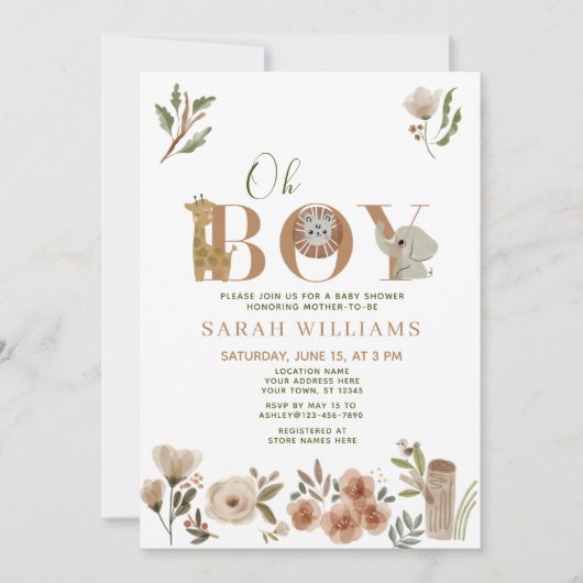 Oh Boy Brown Boho Safari Animals Shower Kaart (Voorkant)