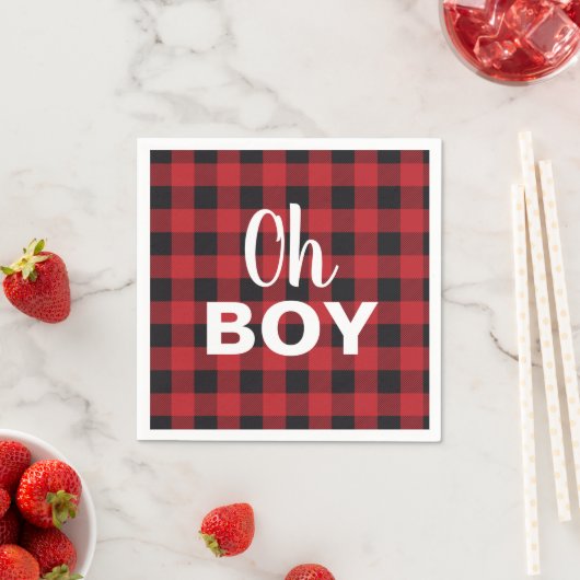 Oh Boy Buffalo Check Plaid Baby shower servetten (Insitu)