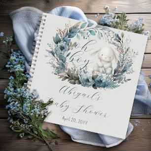 Oh Boy Bunny Blue Floral Baby shower Guest Book Notitieboek