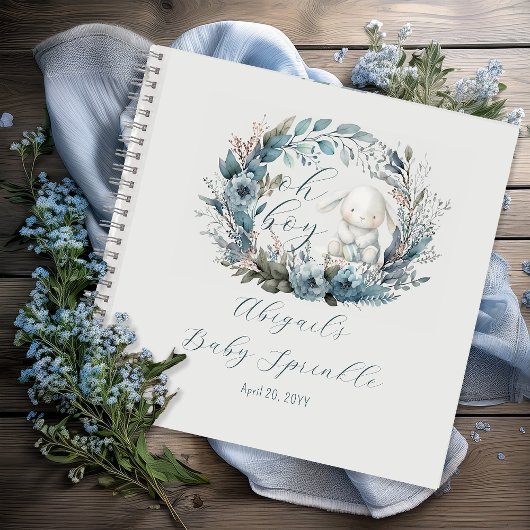 Oh Boy Bunny Blue Floral Baby Sprinkle Guest Book Notitieboek