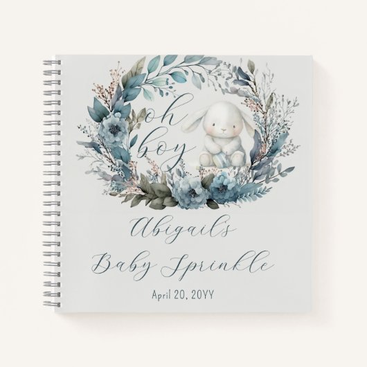 Oh Boy Bunny Blue Floral Baby Sprinkle Guest Book Notitieboek (Voorkant)