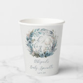 Oh Boy Bunny Rabbit Blue Floral Baby Sprinkle Papieren Bekers (Achterkant)