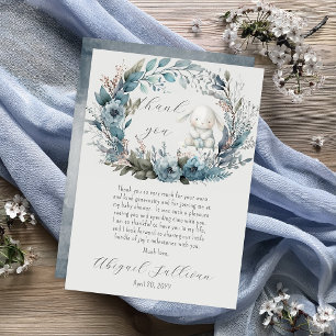 Oh Boy Bunny Rabbit Blue Floral Wreath Baby shower Bedankkaart