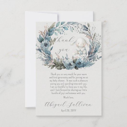 Oh Boy Bunny Rabbit Blue Floral Wreath Baby shower Bedankkaart (Voorkant)