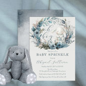 Oh Boy Bunny Rabbit Blue Floral Wreath Baby shower Kaart