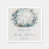 Oh Boy Bunny Rabbit Blue Floral Wreath Baby shower Servet (Voorkant)