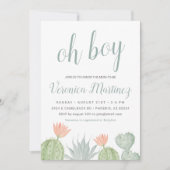 Oh Boy Cactus Baby shower Invitation, woestijn Bab Kaart (Voorkant)