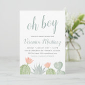 Oh Boy Cactus Baby shower Invitation, woestijn Bab Kaart (Staand voorkant)