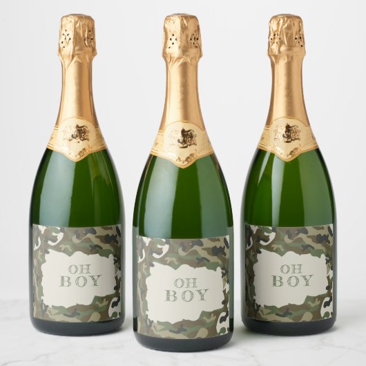 Oh Boy Camo Baby shower Sparkling Wijnetiket (Flessen)