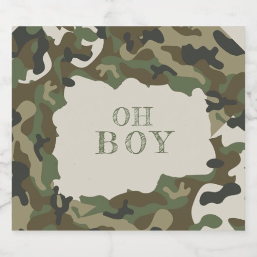 Oh Boy Camo Baby shower Sparkling Wijnetiket (Enkel label)