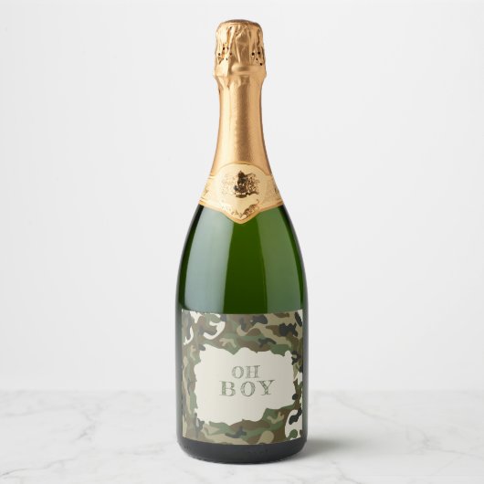 Oh Boy Camo Baby shower Sparkling Wijnetiket (Voorkant)
