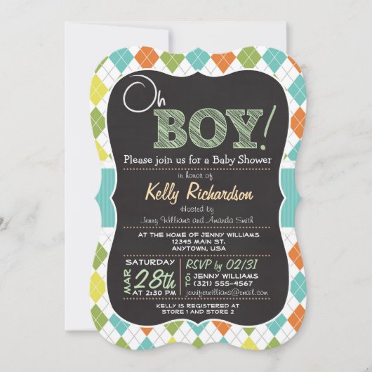 Oh boy! Chalkboard look Baby shower Uitnodiging (Voorkant)