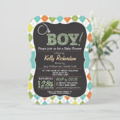 Oh boy! Chalkboard look Baby shower Uitnodiging (Staand voorkant)