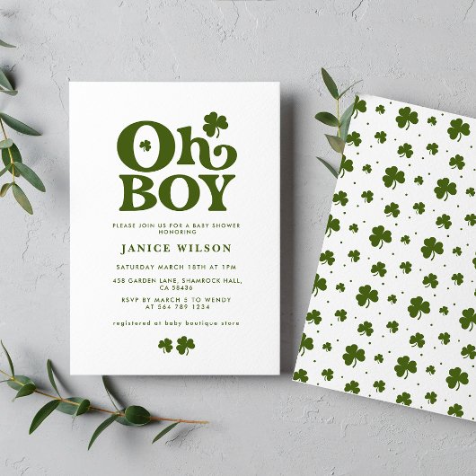 Oh Boy Charm St. Patrick's Day Baby shower Kaart
