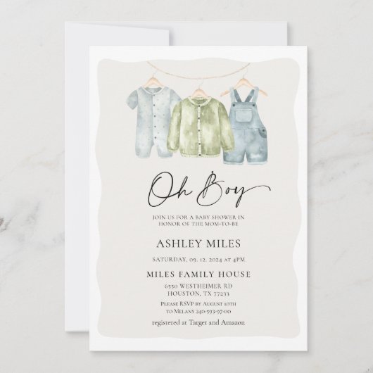 Oh Boy Clothes Baby shower Uitnodiging (Voorkant)