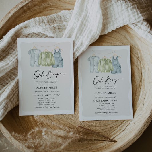 Oh Boy Clothes Baby shower Uitnodiging