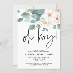 Oh Boy Cute Baby shower Party Blush Floral Kaart