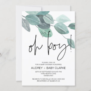 Oh Boy Cute Baby shower Party Green Eucalyptus Kaart